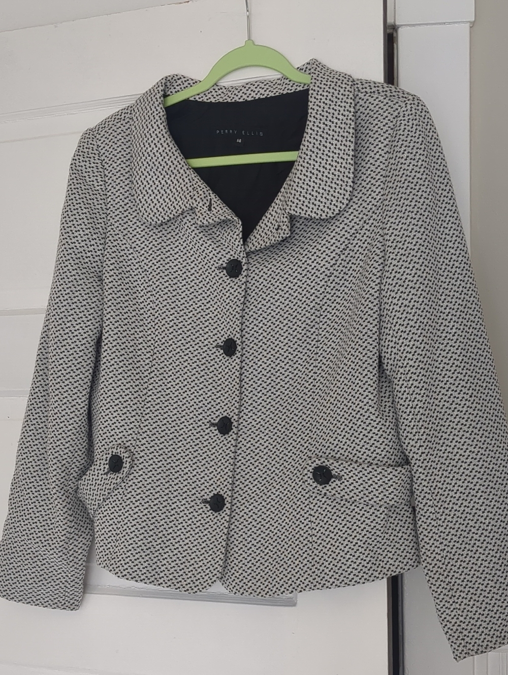 Perry Ellis Black and White Patterned Blazer Jacket